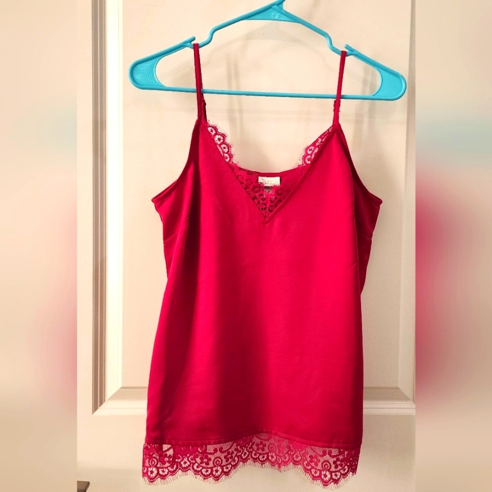 "A New Day" Hot Pink Lace Tank Top.